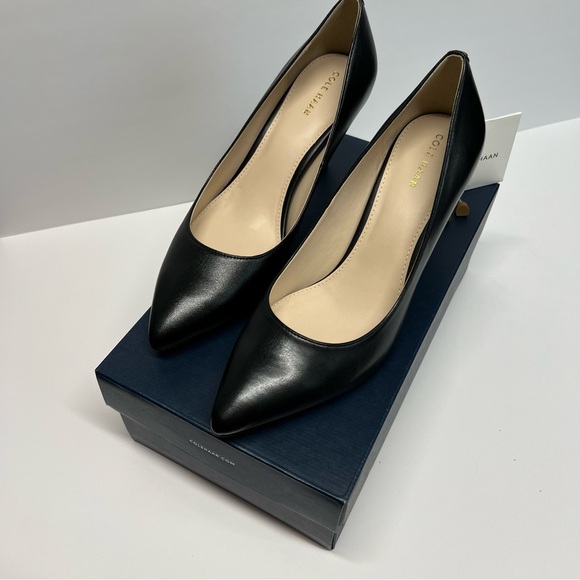 Cole Haan Gemma Logo Pump 8.5B Black Leather Slip on Comfort Business Casual - Picture 4 of 12